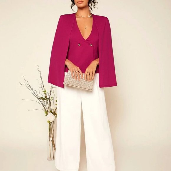 Double Button Cloak Sleeve Classy Blazer work chic Magenta - Picture 3 of 5